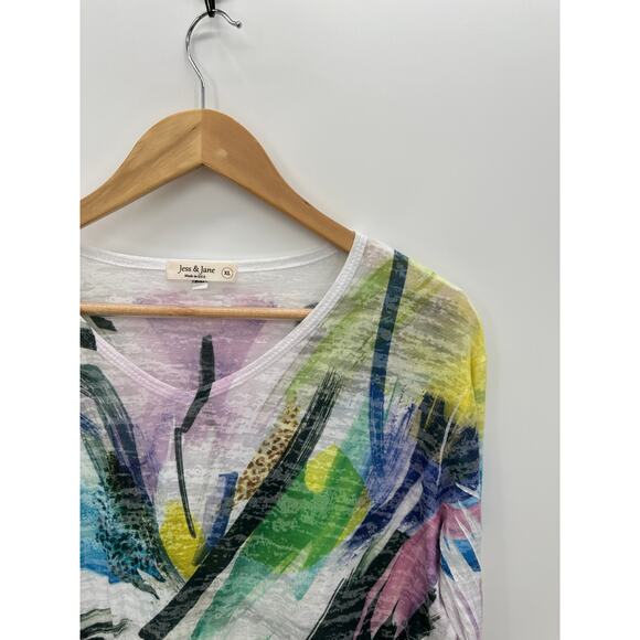 Jess & Jane Boxy Tee 3/4 Sleeve Women XL Artsy Burnout Cotton Blend Scoop Neck - Picture 4 of 7